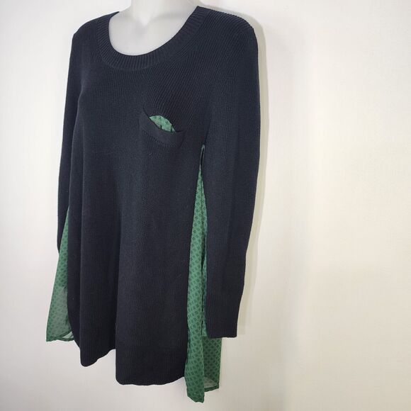 CABI Sweater Top Small Get Together Mixed Media Pleated Black Green Sheer 3520 - Picture 5 of 10